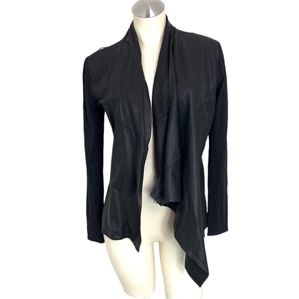 LaMarque Collection Leather Knit Asymmetric Cascade Drape Jacket Open Front XS